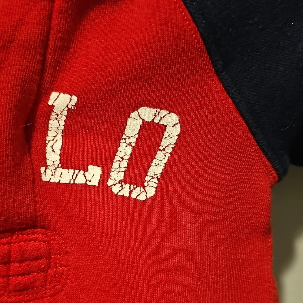 VINTAGE Polo Ralph Lauren Kids Baby Red Navy Sweatsuit One Piece 9 Month Jumper